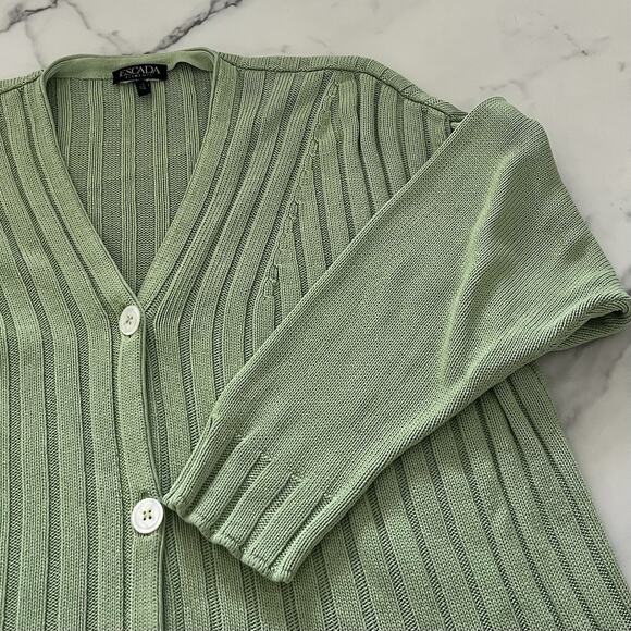 Vtg Escada Elements Chunky knit Cardigan green Sz L Preppy Academia Goblin core - Picture 5 of 9